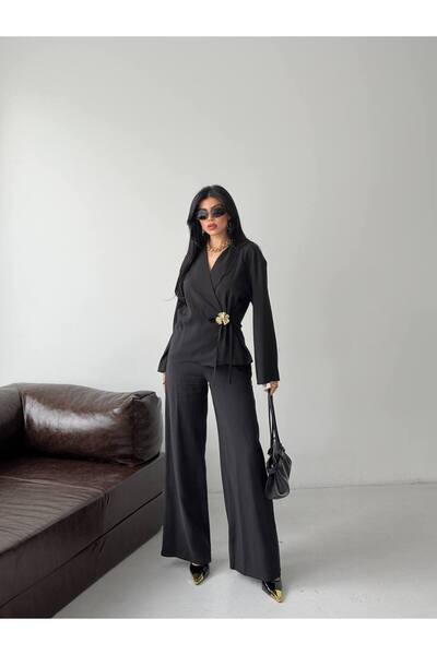 D'RECCY Floral Accessory Detailed Tied Oversized Jacket Trousers
