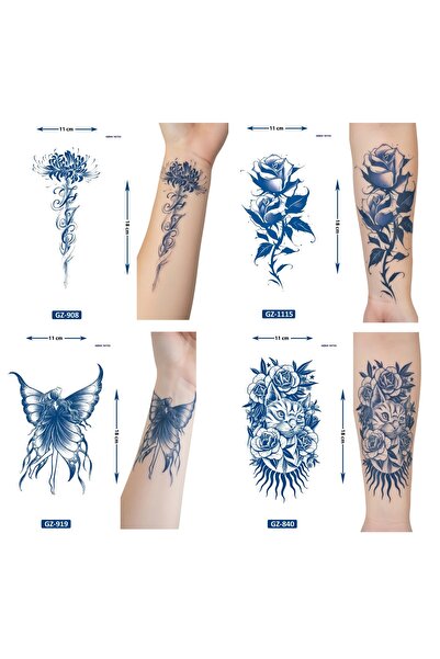 Airbrush Tattoo Yarı Kalıcı 4 Adet Birden Geçici Dövme 18x11 cm Aylık Kalıcı ...