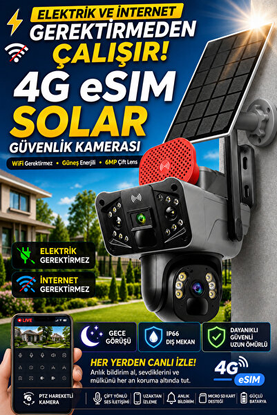Naystek 4G eSIM Solar Güneş Enerjili Güvenlik Kamerası - Sim Kartlı 6MP Çift ...