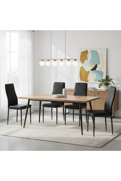 EqiEch 4 PCS Dark Diamond Faux Leather Dining Chair with Black Metal Legs