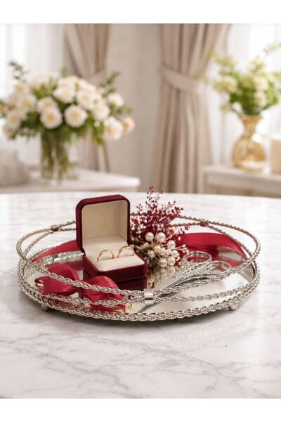 RoyalDecorHome Aynalı Metal Gümüş Burma Çok Amaçlı Söz,Nişan&Sunum Tepsi