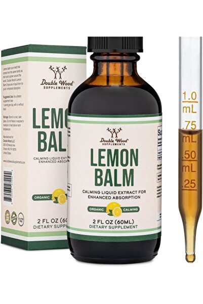 Double Wood Supplements قطرات بلسم الليمون العضوية - 590 ملغ - 2 أونصة سائلة،...