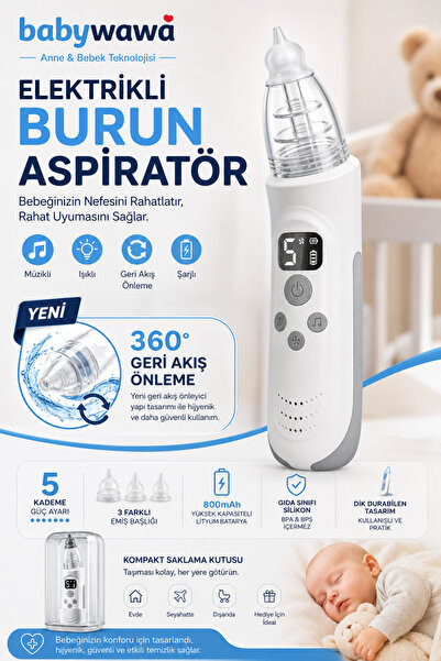 babywawa H-032 Elektrikli Burun Aspiratörü 0-12 Yaş Şarjlı Nazal Aspiratör 5 ...