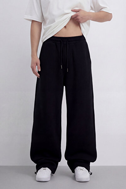 Yazlık Ayarlanabilir Paça Oversize Baggy Eşofman Altı Lastikli - Siyah