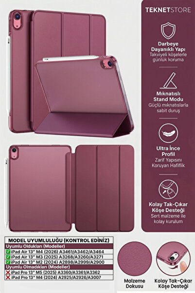 TEKNETSTORE Ipad Air 13" M4 M3 M2 Uyumlu Kılıf Ultra İnce Akıllı Uyku Modlu S...