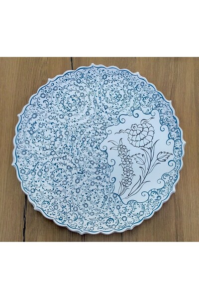 Çini İznik SiriuS 30 cm çapında klasik gül ve haliç deseni tahrirli tabak