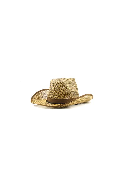 EVİST Unisex Plastic Straw Cowboy Hat - Water-Resistant Summer Western Hat - Safari and Beach Hat with Maroon Stripe