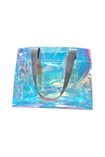 RM Promosyon R&M Promotional Waterproof Transparent Pvc Women's Beach and Shoulder Bag - Hologram (7 Different Handle Color Options)