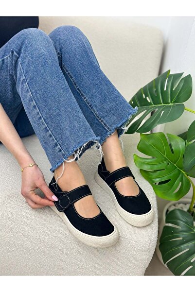 ERVANIN BUTİĞİ Black Suede (Roley) Velcro Women's Sports Shoes