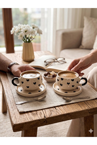 Homerest Handmade Ceramic Plate and Cup Set for Turkish Coffee, Bohemian Patt...