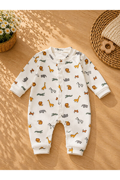 Nayinom %100 Pamuk Unisex Bebek Aslan Zürafa Zebra Desenli Tulum