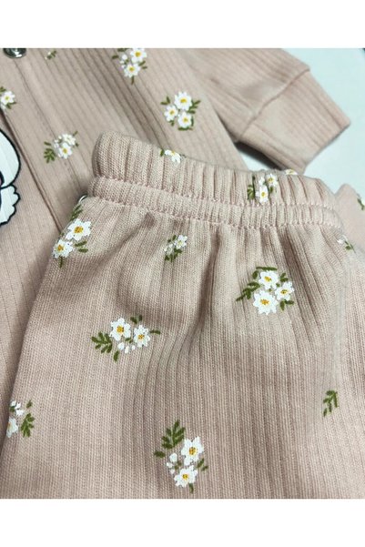 ASLİN STORE 100% Cotton Cute Rabbit Detailed 3-Piece Baby Girl Set (Snap-On Bodysuit + Hooded Vest + Bottoms)
