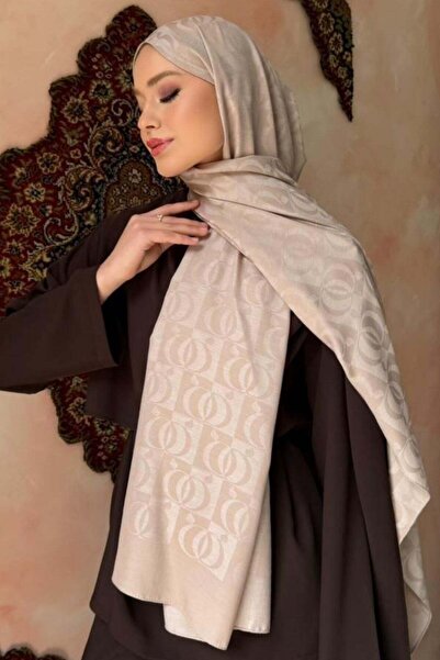 Hazamoda Jacquard Patterned Shawl Beige