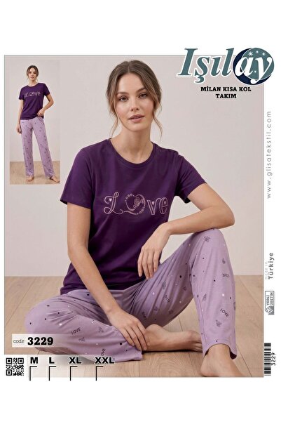 Işılay Milan kumaş bisiklet yaka kısa kollu yazlık pijama takımı