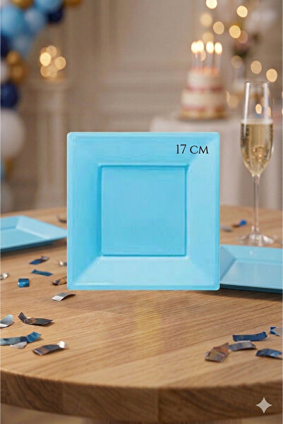 Deniz Party Store 17 Cm Mavi Kare Plastik Tabak 8 Adet