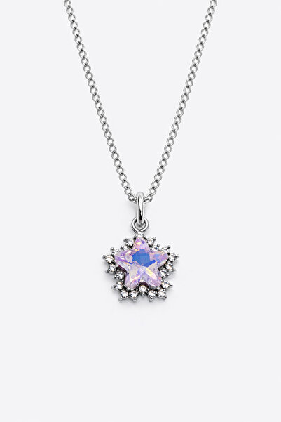 MakeWell Zircon Stone Heart Pendant with Pink Bow Detail Silver Color Stylish...