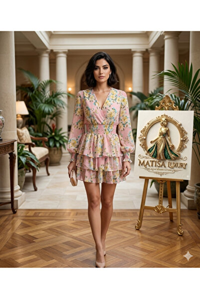 Matisa Luxury Pinterest Bebek Yaka Fırfırlı Şifon Mini Elbise