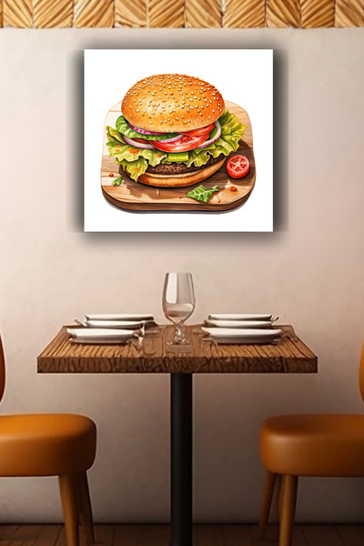 Lucena Hamburger Metal Painting Fast Food Themed Modern Decorative Kitchen Wa...