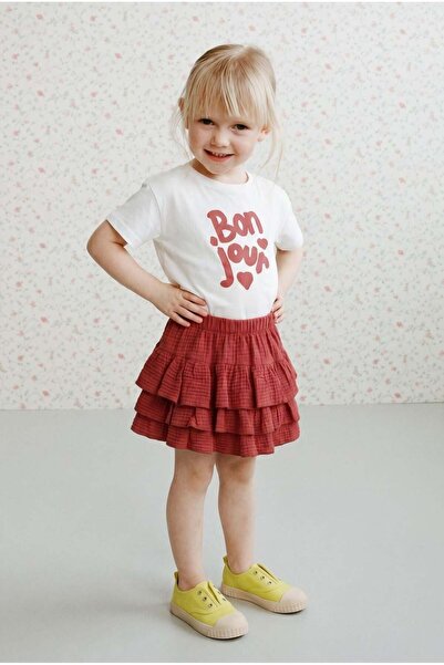 Magu Girl's Cotton Bonjour Printed T-Shirt Ruffle Skirt Set