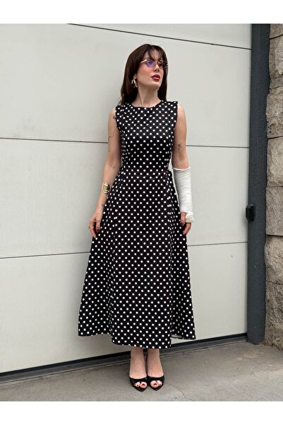 YK FASHION Puantiyeli Klasik Model Elbise