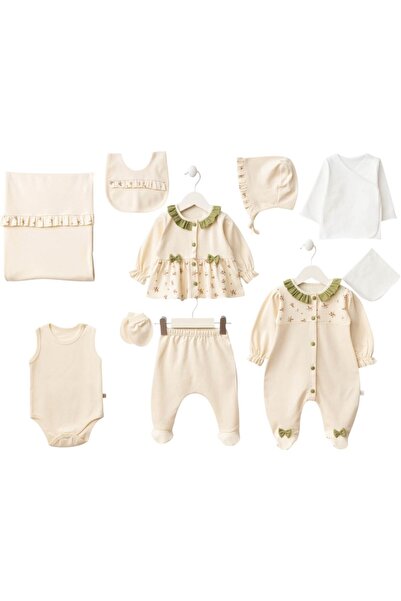 EXTRAÇARŞI Baby Girl Crispy Floral Patterned 10-Piece Bodysuit Hospital Release