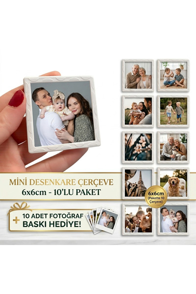 ZEAYSHOP 10 Adet Mini Kare Desenli Çerçeve (6x6cm) Seti + 10 Adet Özel Fotoğr...