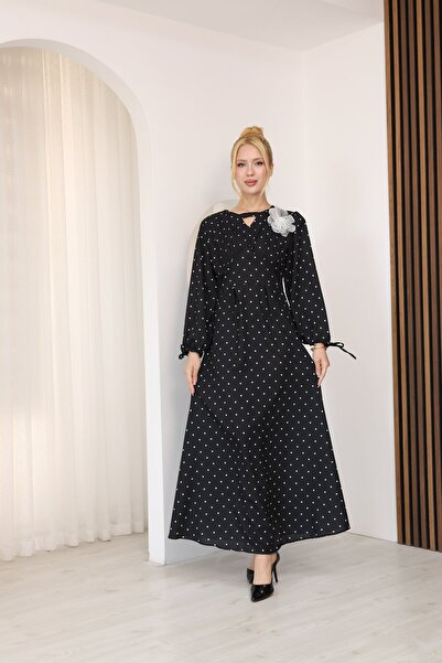 sahraozluk Polka Dot Pattern Long Sleeve Dress Black