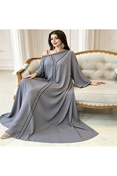 Bleco Elegant Black Silver Trim Abaya, Modest Flowy Kaftan for Women