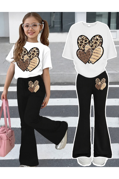 Kids Letnji set za devojčice sa leopard printom i pantalonama sa srcem, dvode...