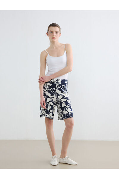 LC Waikiki Navy Blue High Waist Floral Women's Shorts