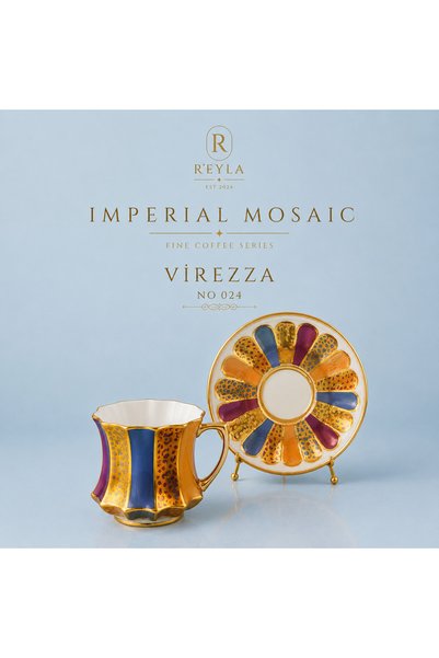 R-EYLA R'Eyla Virezza Collection 24K Gold Detailed Premium Turkish Coffee Cup Set for 2 People - Special Leather Box with a Gift