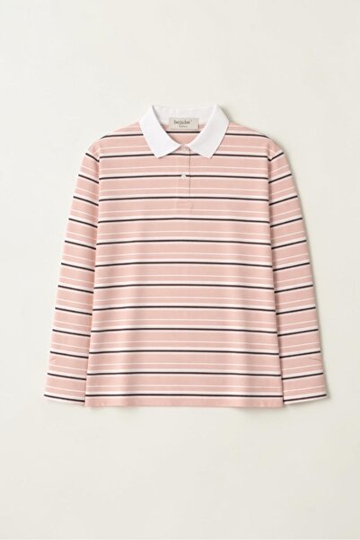 Beju be Polo Collar Striped T-Shirt