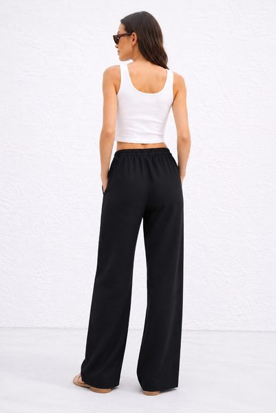 The Cotton Women's Black 100% Cotton Muslin Woven Relaxed Straight Pants