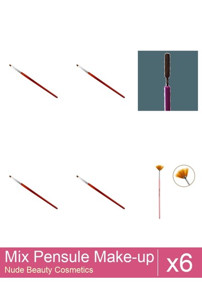Makeup Mix Set 6 products Makeup Brushes: Fan Brush, Cat's Tongue Gel Brush -...