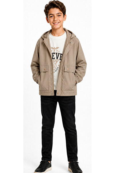 İrem Çocuk Giyim Boy's Zipper Closure Hooded Raincoat with Pockets, Lettering...