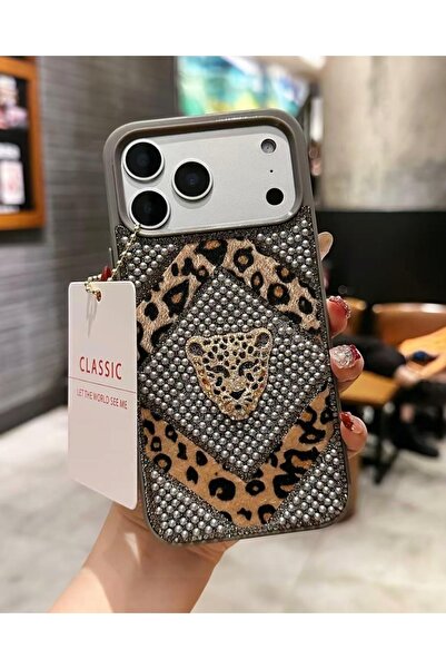 KILIF HOUSE Iphone 17 Pro Max Uyumlu Leopar Desenli İnci Taşlı İşlemeli Premi...