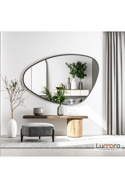 lumora mirror design Luce Modern Antrasit Boyalı MDF Çerçeveli Dekoratif Ayna