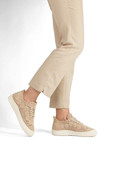 Olyu Kadın Bej Triko Örgülü Sneakers Bosy