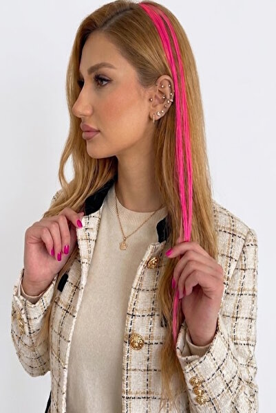 CAŞ DEKORASYON Neon Pink Color Side Snap Hairpiece Straight-50 cm (2 Pieces)