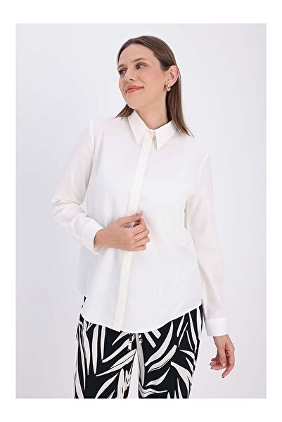 LC Waikiki Nevavm Ecru Cotton Hidden Placket Shirt with a Difference