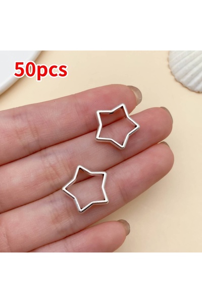Choice1 50 قطعة نجمة، 30/50 قطعة قلوب ونجوم، خرز فضي عتيق من السبائك، خرز فضف...