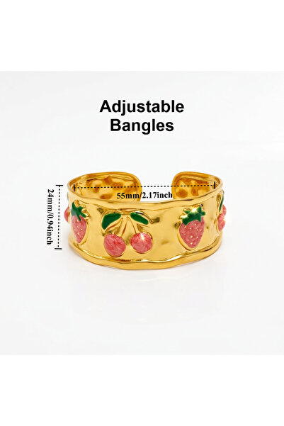 Choice Gold-color 55mm Adjustable JP One Fruit Enamel Adjustable Bangle, Stai...
