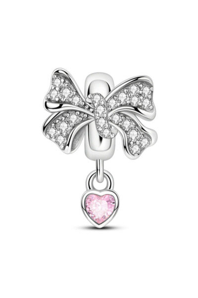 Choice B6237 New 925 Silver bow, Purple, Blue, Green Heart-Shaped Bead Pendan...