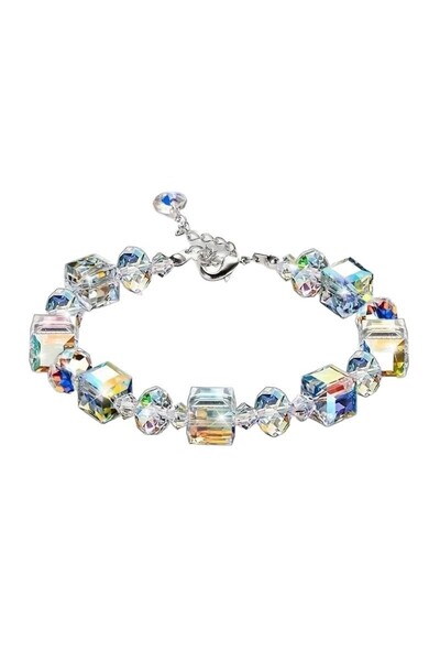 Choice Silvery European and American style square crystal chain bracelet, exq...