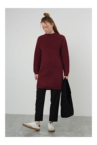 LC Waikiki Nevavm Farkıyla Spider Knitted Sweater Long Burgundy