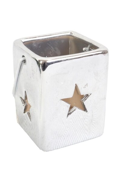 Goliat Ceramic lantern with star motif, Goliat, silver, 7x5.5 cm