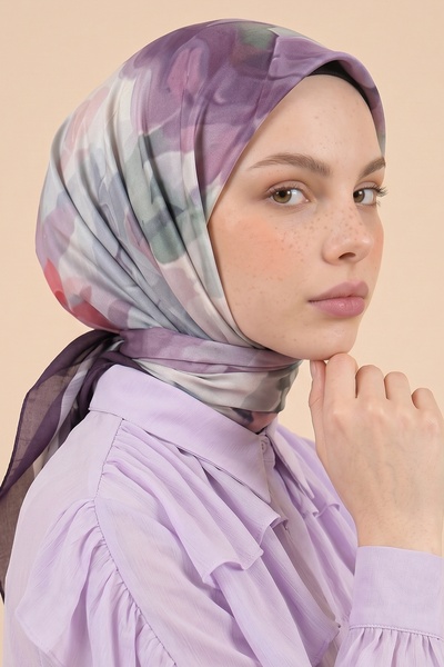 InStyle Narcissus Flower Pattern Plum Soft Cotton Scarf