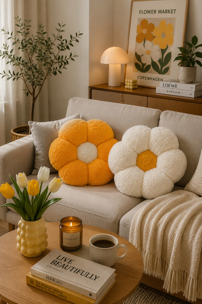 Özgüner Oyuncak 2'li Peluş Papatya Yastık Seti – Dekoratif ve Konforlu Çiçek ...