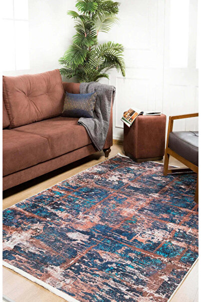 halinet Halı.Net Blue Modern Washable Non-Slip Living Room Carpet Haln-Hln1398