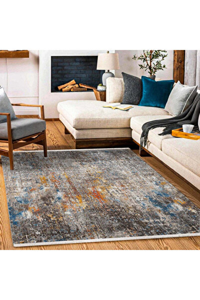 halinet Halı.Net Blue Vintage Antique Washable Non-Slip Living Room Carpet Cr...